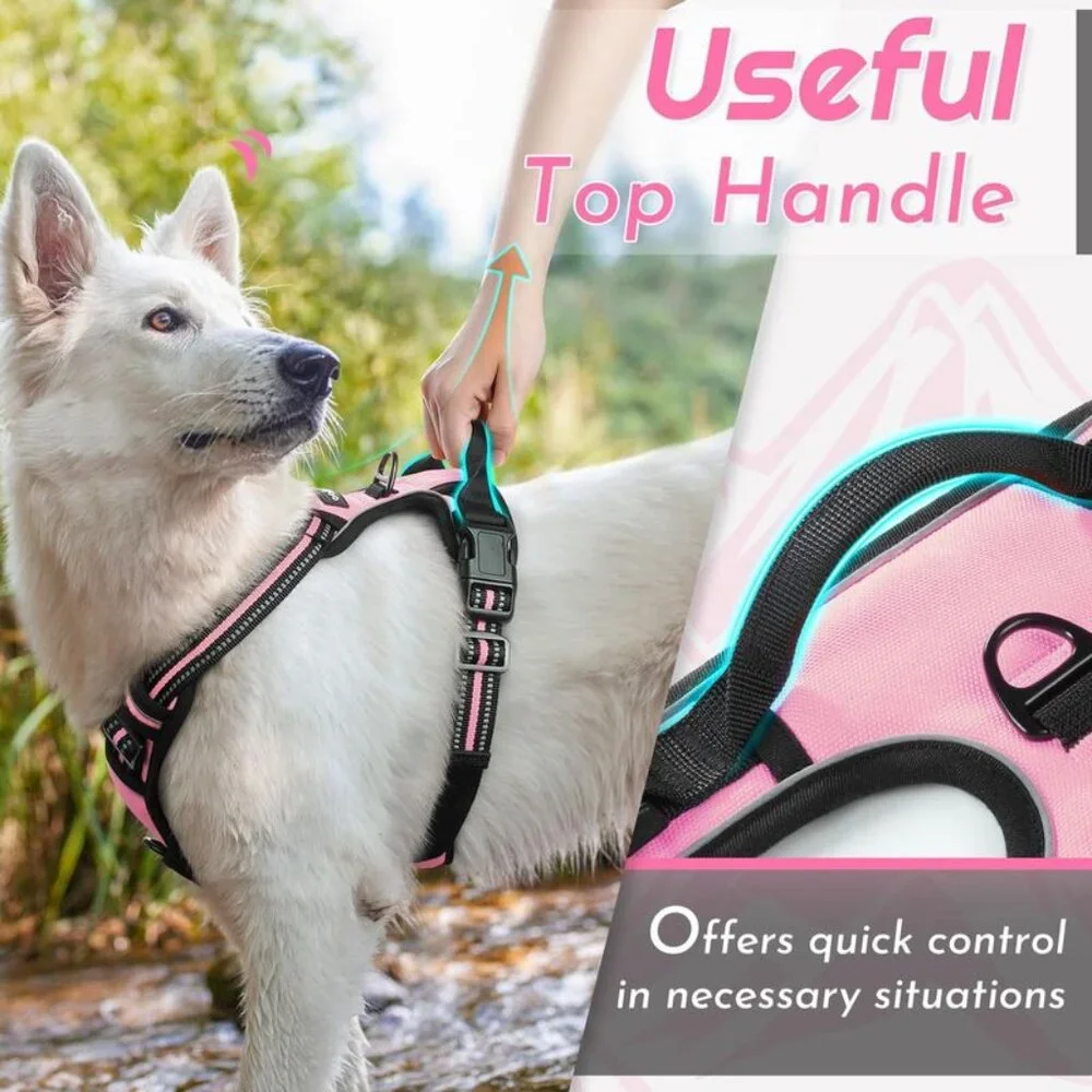Eagloo Dog Harness Pink Black L No Pull Harness Reflective + Retractable Leash